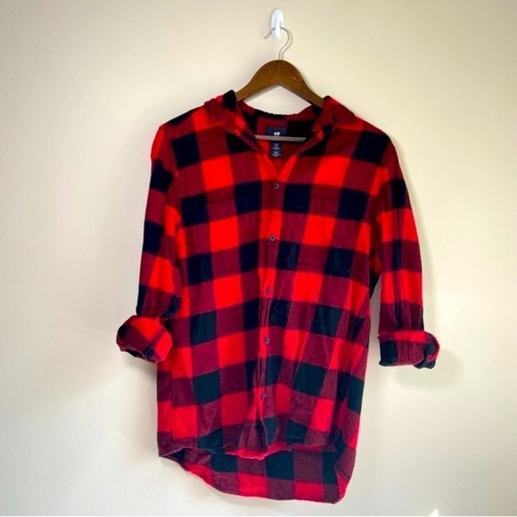 H&M Regular Fit Twill Shirt Oversized Flannel Button Down Red Medium - Picture 2 of 8